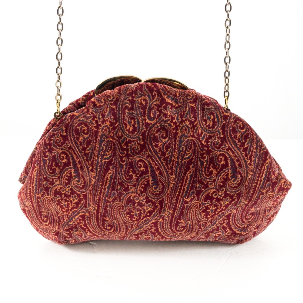 Vintage 70s Velvet Paisley Print Bag Purse Red - Picture 12 of 12